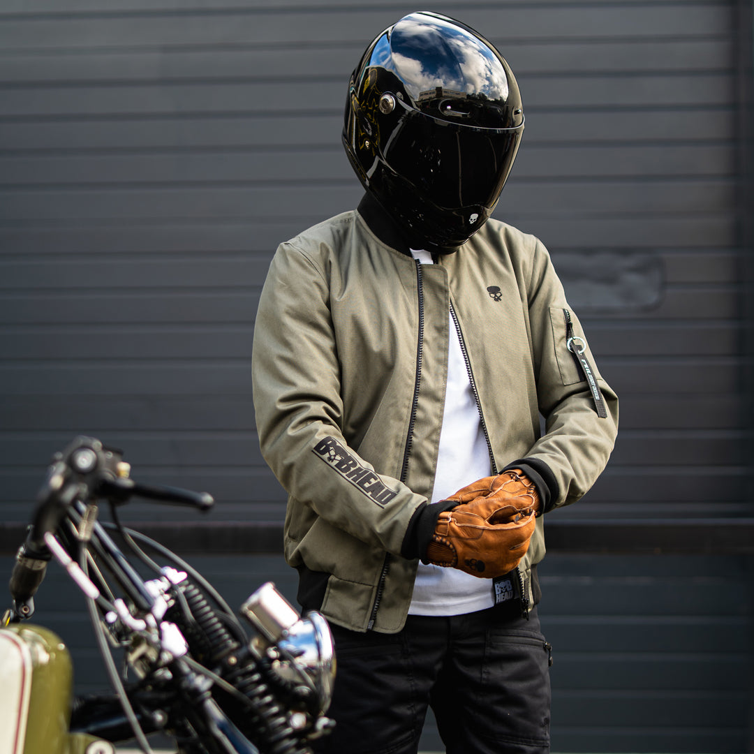 BOBHEAD Alpha Protective Bomber Jacket – Græn mótorhjóla jakki með AAA vottun