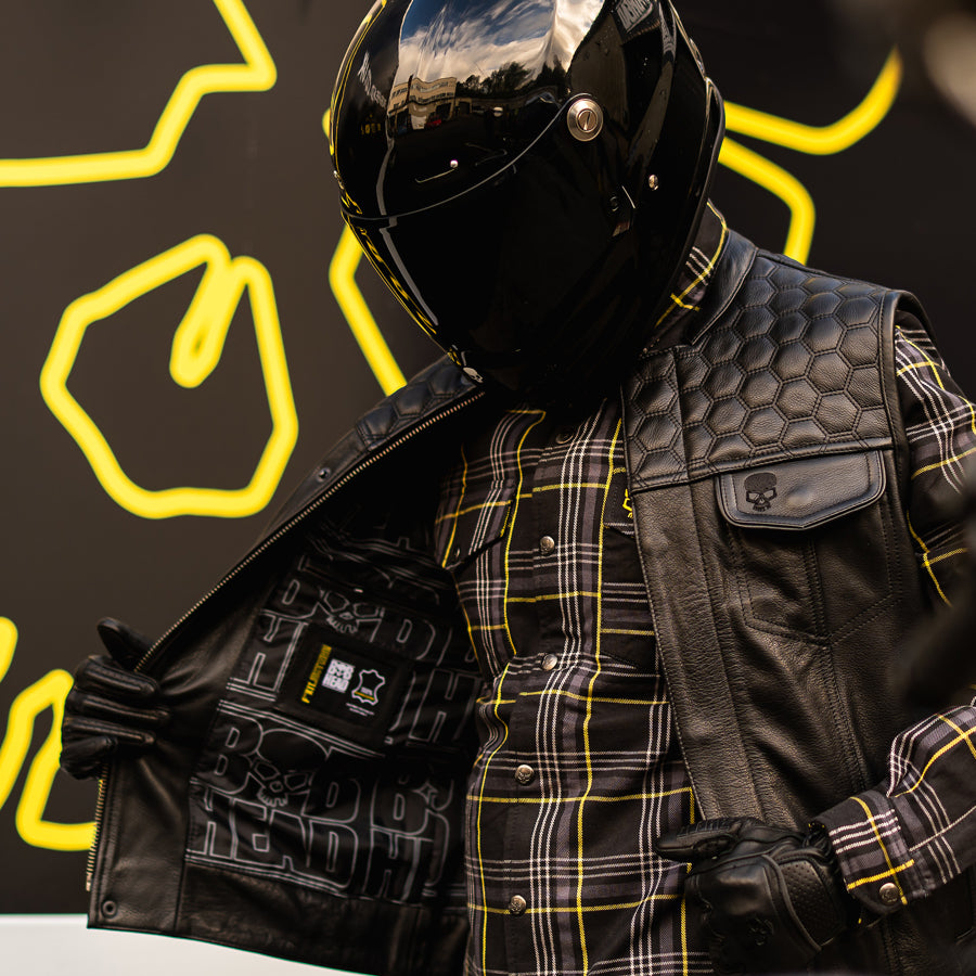 BOBHEAD Reaper Protective Honeycomb Cut Black – Leðurvesti með Class C vottun